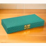 Vanya Creations Decorative Shagun Cash Gift Box for Money Gaddi, Jewellery, Gifting Sagan Wedding Occasion, Turquoise Green Color Dot Pattern, Set of 1, Leatherette Finish Rectangle Shape