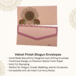 Vanya Creations Paper Elephant Printed Velvet Finish Shagun Envelopes Lifafa for Gifting Sagan Wedding Occasion Cash Money, 19 X 9 cm, Gold Foil Stamping, Baby Pink Color