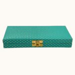 Vanya Creations Decorative Shagun Cash Gift Box for Money Gaddi, Jewellery, Gifting Sagan Wedding Occasion, Turquoise Green Color Dot Pattern, Set of 1, Leatherette Finish Rectangle Shape