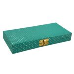 Vanya Creations Decorative Shagun Cash Gift Box for Money Gaddi, Jewellery, Gifting Sagan Wedding Occasion, Turquoise Green Color Dot Pattern, Set of 1, Leatherette Finish Rectangle Shape