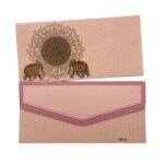 Vanya Creations Paper Elephant Printed Velvet Finish Shagun Envelopes Lifafa for Gifting Sagan Wedding Occasion Cash Money, 19 X 9 cm, Gold Foil Stamping, Baby Pink Color