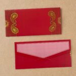 Vanya Creations Paper Ambi Printed Velvet Finish Shagun Envelopes Lifafa for Gifting Sagan Wedding Occasion Cash Money, 19 X 9 cm, Gold Foil Stamping, Red Color