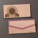 Vanya Creations Paper Elephant Printed Velvet Finish Shagun Envelopes Lifafa for Gifting Sagan Wedding Occasion Cash Money, 19 X 9 cm, Gold Foil Stamping, Baby Pink Color