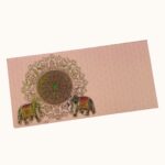 Vanya Creations Paper Elephant Printed Velvet Finish Shagun Envelopes Lifafa for Gifting Sagan Wedding Occasion Cash Money, 19 X 9 cm, Gold Foil Stamping, Baby Pink Color