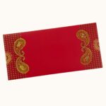 Vanya Creations Paper Ambi Printed Velvet Finish Shagun Envelopes Lifafa for Gifting Sagan Wedding Occasion Cash Money, 19 X 9 cm, Gold Foil Stamping, Red Color