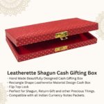 Vanya Creations Decorative Shagun Cash Gift Box for Money Gaddi, Jewellery, Gifting Sagan Wedding Occasion, Red Color Dot Pattern, Set of 1, Leatherette Finish Rectangle Shape
