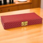 Vanya Creations Decorative Shagun Cash Gift Box for Money Gaddi, Jewellery, Gifting Sagan Wedding Occasion, Red Color Dot Pattern, Set of 1, Leatherette Finish Rectangle Shape