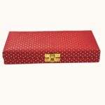 Vanya Creations Decorative Shagun Cash Gift Box for Money Gaddi, Jewellery, Gifting Sagan Wedding Occasion, Red Color Dot Pattern, Set of 1, Leatherette Finish Rectangle Shape