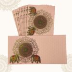 Vanya Creations Paper Elephant Printed Velvet Finish Shagun Envelopes Lifafa for Gifting Sagan Wedding Occasion Cash Money, 19 X 9 cm, Gold Foil Stamping, Baby Pink Color