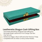 Vanya Creations Decorative Shagun Cash Gift Box for Money Gaddi, Jewellery, Gifting Sagan Wedding Occasion, Turquoise Green Color Dot Pattern, Set of 1, Leatherette Finish Rectangle Shape