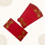 Vanya Creations Paper Ambi Printed Velvet Finish Shagun Envelopes Lifafa for Gifting Sagan Wedding Occasion Cash Money, 19 X 9 cm, Gold Foil Stamping, Red Color