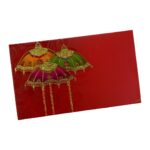 Vanya Creations Paper Umbrella Printed Velvet Finish Pocket Size Shagun Envelopes Tuck Flap Lifafa for Gifting Sagan Wedding Occasion Cash Money, 13 X 8 cm, Gold Foil Stamping, Red Color