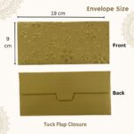 Vanya Creations Paper Embossed Flower Printed Metallic Finish Shagun Envelopes Tuck Flap Lifafa for Gifting Sagan Wedding Occasion Cash Money, 19 X 9 cm, Foil Stamping, Gold Color