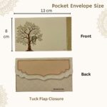 Vanya Creations Paper Tree Printed Velvet Finish Pocket Size Shagun Envelopes Tuck Flap Lifafa for Gifting Sagan Wedding Occasion Cash Money, 13 X 8 cm, Gold Foil Stamping, Cream Color