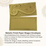 Vanya Creations Pack of 20 Paper Ambi Design Cut Metallic Finish Shagun Envelopes for Gifting Sagan Lifafa Wedding Occasion Cash Money, 18 X 9 cm, Gold Color