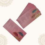 Vanya Creations Paper Umbrella Printed Velvet Finish Shagun Envelopes Lifafa for Gifting Sagan Wedding Occasion Cash Money, 19 X 9 cm, Gold Foil Stamping, Pink Color