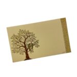 Vanya Creations Paper Tree Printed Velvet Finish Pocket Size Shagun Envelopes Tuck Flap Lifafa for Gifting Sagan Wedding Occasion Cash Money, 13 X 8 cm, Gold Foil Stamping, Cream Color
