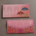 Vanya Creations Paper Umbrella Printed Velvet Finish Shagun Envelopes Lifafa for Gifting Sagan Wedding Occasion Cash Money, 19 X 9 cm, Gold Foil Stamping, Pink Color