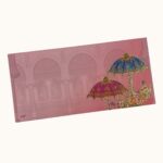 Vanya Creations Paper Umbrella Printed Velvet Finish Shagun Envelopes Lifafa for Gifting Sagan Wedding Occasion Cash Money, 19 X 9 cm, Gold Foil Stamping, Pink Color