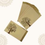 Vanya Creations Paper Tree Printed Velvet Finish Pocket Size Shagun Envelopes Tuck Flap Lifafa for Gifting Sagan Wedding Occasion Cash Money, 13 X 8 cm, Gold Foil Stamping, Cream Color
