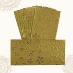 Vanya Creations Paper Embossed Flower Printed Metallic Finish Shagun Envelopes Tuck Flap Lifafa for Gifting Sagan Wedding Occasion Cash Money, 19 X 9 cm, Foil Stamping, Gold Color