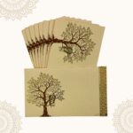 Vanya Creations Paper Tree Printed Velvet Finish Pocket Size Shagun Envelopes Tuck Flap Lifafa for Gifting Sagan Wedding Occasion Cash Money, 13 X 8 cm, Gold Foil Stamping, Cream Color