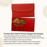 Vanya Creations Paper Umbrella Printed Velvet Finish Pocket Size Shagun Envelopes Tuck Flap Lifafa for Gifting Sagan Wedding Occasion Cash Money, 13 X 8 cm, Gold Foil Stamping, Red Color