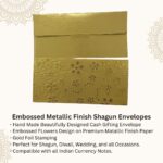 Vanya Creations Paper Embossed Flower Printed Metallic Finish Shagun Envelopes Tuck Flap Lifafa for Gifting Sagan Wedding Occasion Cash Money, 19 X 9 cm, Foil Stamping, Gold Color