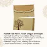 Vanya Creations Paper Tree Printed Velvet Finish Pocket Size Shagun Envelopes Tuck Flap Lifafa for Gifting Sagan Wedding Occasion Cash Money, 13 X 8 cm, Gold Foil Stamping, Cream Color
