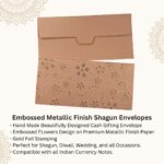 Vanya Creations Paper Embossed Flower Printed Metallic Finish Shagun Envelopes Tuck Flap Lifafa for Gifting Sagan Wedding Occasion Cash Money, 19 X 9 cm, Foil Stamping, Baby Pink Color