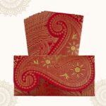 Vanya Creations Pack of 20 Paper Ambi Design Cut Metallic Finish Shagun Envelopes for Gifting Sagan Lifafa Wedding Occasion Cash Money, 18 X 9 cm, Maroon Color