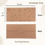 Vanya Creations Paper Embossed Flower Printed Metallic Finish Shagun Envelopes Tuck Flap Lifafa for Gifting Sagan Wedding Occasion Cash Money, 19 X 9 cm, Foil Stamping, Baby Pink Color