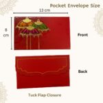 Vanya Creations Paper Umbrella Printed Velvet Finish Pocket Size Shagun Envelopes Tuck Flap Lifafa for Gifting Sagan Wedding Occasion Cash Money, 13 X 8 cm, Gold Foil Stamping, Red Color