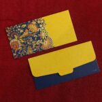 Paper Printed Flower Velvet Finish Shagun Envelopes Tuck Flap Lifafa for Gifting Sagan Wedding Occasion Cash Money, 19 X 9.5 cm, Royal Blue Yellow Color
