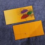 Umbrella Printed Velvet Finish Shagun Envelopes Tuck Flap Lifafa for Gifting Sagan Wedding Occasion Cash Money, 19 X 9.5 cm, Pack of 10, Gold Foil Stamping, Creamish Orange Color