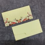 Paper Floral Printed Velvet Finish Shagun Envelopes Tuck Flap Lifafa for Gifting Sagan Wedding Occasion Cash Money, 19 X 9.5 cm, Pack of 10, Gold Foil Stamping, Light Cream Color