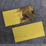 Paper Peacock Printed Velvet Finish Shagun Envelopes Tuck Flap Lifafa for Gifting Sagan Wedding Occasion Cash Money, 19 X 9.5 cm, Pack of 10, Gold Foil Stamping, Mustard Color