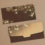 Paper Flower Printed Velvet Finish Shagun Envelopes Tuck Flap Lifafa for Gifting Sagan Wedding Occasion Cash Money, 19 X 9.5 cm, Pack of 10, Gold Foil Stamping, Brown Color