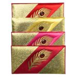 Rectangle Shape Satin Fabric with Acrylic Mor Pankh Design Shagun Envelopes for Gifting Cash Sagan Lifafa Wedding Money, 19 X 10 cm, Cream