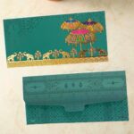 Elephant Umbrella Printed Velvet Finish Shagun Envelopes, Teal Color