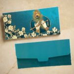 Krishna Flute Printed Velvet Finish Shagun Envelopes, Dark Cyan Color