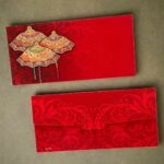 Umbrellas Printed Velvet Finish Shagun Envelopes, Maroon Red Color