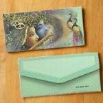 Devotional Design Rectangle Shape Velvet Finish Paper Shagun Envelopes for Gifting Cash Sagan Lifafa Wedding Money, 19 X 9 cm, Light Green Color