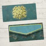 Golden Floral Majesty Design Rectangle Shape Matte Finish Paper 3 Fold Designer Shagun Envelopes for Gifting Money Cash Sagan Lifafa Wedding