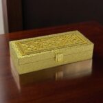 Vanya Creations Decorative Shagun Box for Gifting Money Cash Note Gaddi, Gift Sagan Wedding Engagement Occasion, Wooden Designer Golden Color, Set of 1, Acrylic Block Design Rectangle Shape