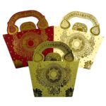 Vanya Creations Pack of 15, Basket Purse Look Ethnic Design Shagun Envelopes for Gifting Money Metallic Paper Sagan Lifafa Wedding Occasion Cash, 15 X 14 cm, Multicolored 3 Colours of 5 Each