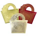 Vanya Creations Pack of 15, Basket Purse Look Peacock Print Design Shagun Envelopes for Gifting Money Metallic Paper Sagan Lifafa Wedding Occasion Cash, 15 X 14 cm, Multicolored 3 Colours of 5 Each