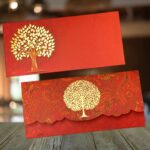 Vanya Creations Pack of 20, Designer Back Flap Design Shagun Envelopes for Gifting Cash Sagan Lifafa Wedding Occasion Money Cover Rectangle Shape Matte Finish, 19 X 9 cm, Saffron Red Color