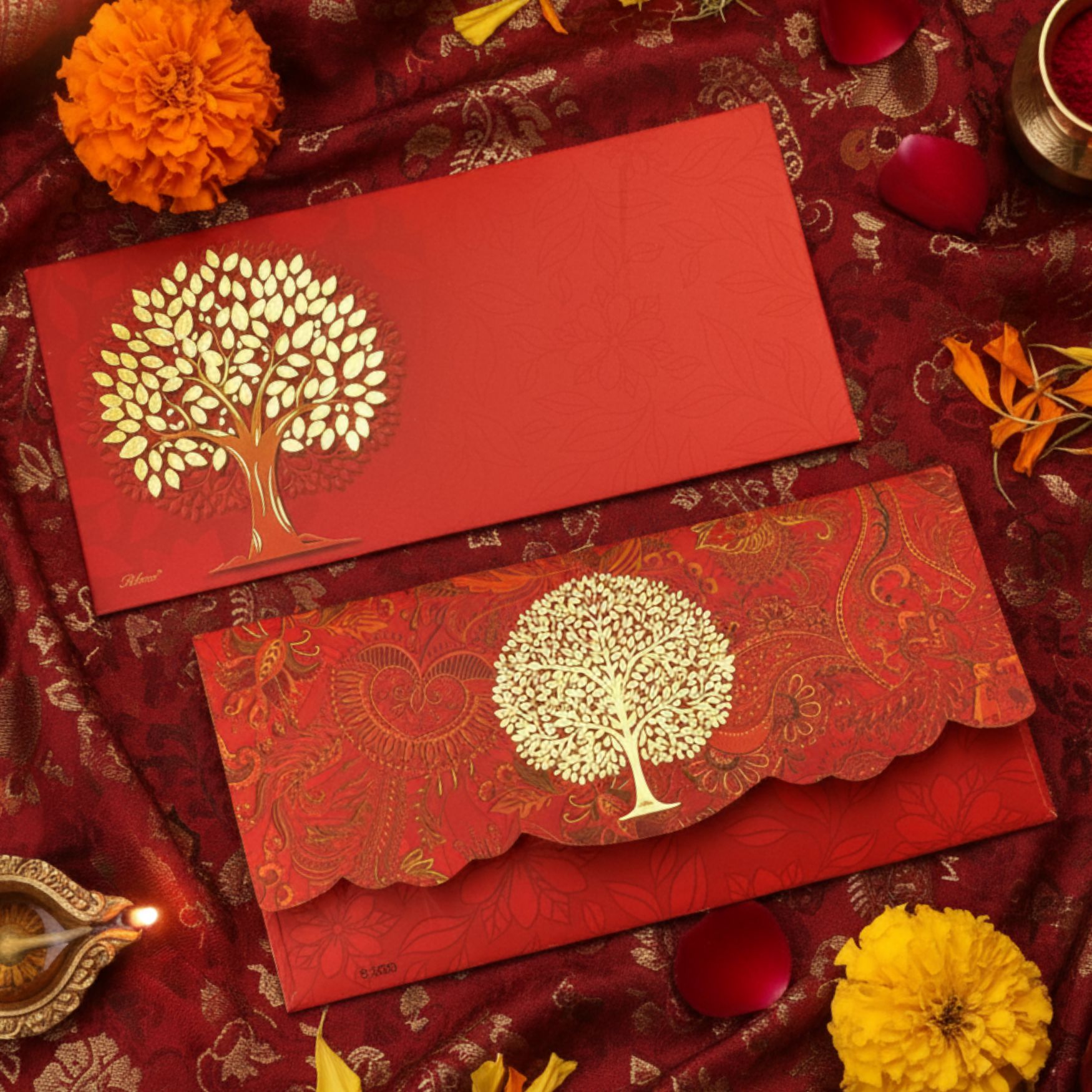Designer Back Flap Design Shagun Envelopes for Gifting Cash, Saffron Red Color