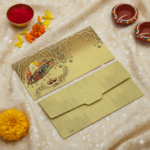 Umbrella Motif Print Design Shagun Envelopes for Gifting Cash Money Velvet Finish Paper Tuck Flap Designer Sagan Lifafa Wedding, 19 X 9 cm, Textured Champagne Gold Color
